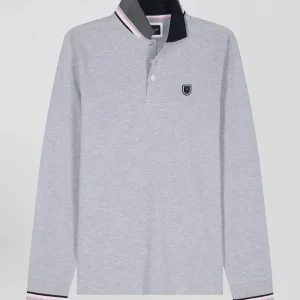 Alternative view of Polo manches longues en piqué coton gris écusson gomme coupe Regular
