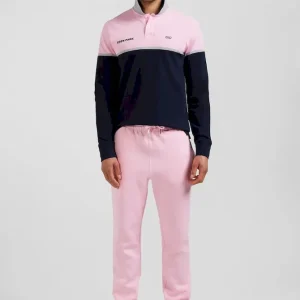 Polo manches longues bicolore en piqué coton bleu marine coupe Regular