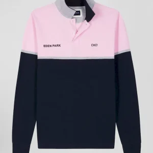 Alternative view of Polo manches longues bicolore en piqué coton bleu marine coupe Regular