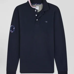 Alternative view of Polo manches longues en piqué coton bleu marine broderie XV de France coupe Regular