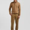Polo manches longues en piqué coton noisette coupe Slim