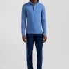 Polo manches longues en piqué coton bleu coupe Slim