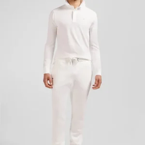 Polo manches longues en piqué coton écru coupe Slim