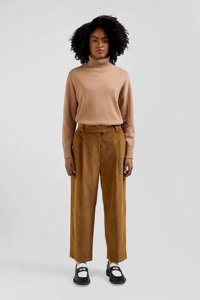 Pull col roulé en laine et coton marron coupe Relaxed