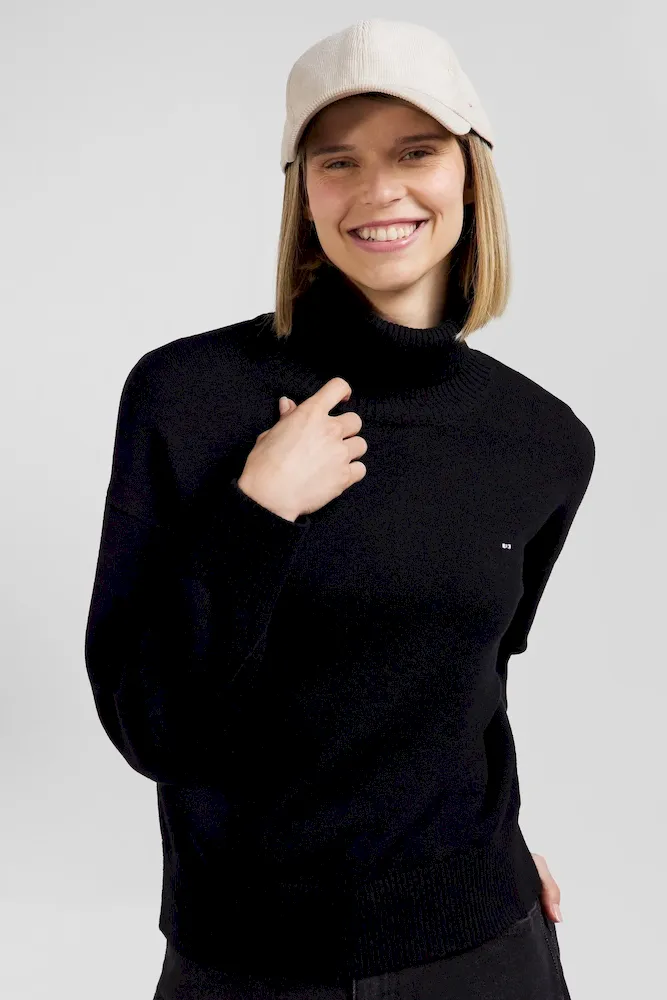 Pull Col Roulé En Laine Et Coton Noir Coupe Relaxed