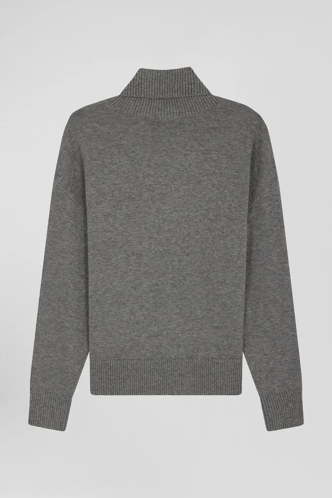 Pull Col Roulé En Laine Et Coton Gris Anthracite Coupe Relaxed