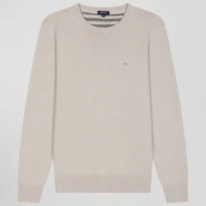 Alternative view of Pull col rond en laine et coton beige coupe Regular