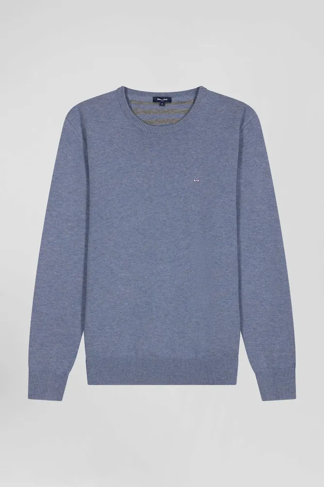 Pull Col Rond En Laine Et Coton Bleu Clair Coupe Regular