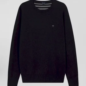 Alternative view of Pull col rond en laine et coton bleu marine coupe Regular