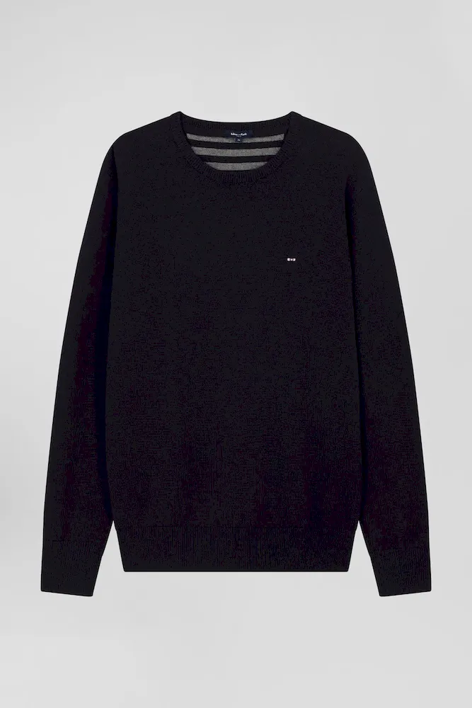 Pull Col Rond En Laine Et Coton Bleu Marine Coupe Regular