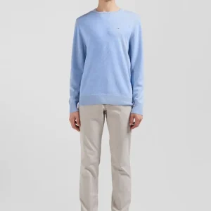 Pull col rond en laine et coton ciel coupe Regular