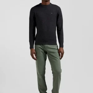 Pull col rond en laine et coton gris anthracite coupe Regular