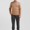 Pull col rond en laine et coton camel coupe Regular