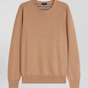 Alternative view of Pull col rond en laine et coton camel coupe Regular