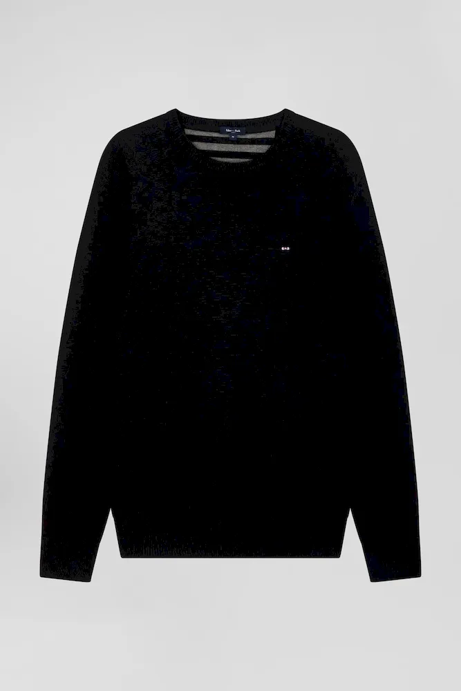 Pull Col Rond En Laine Et Coton Noir Coupe Regular