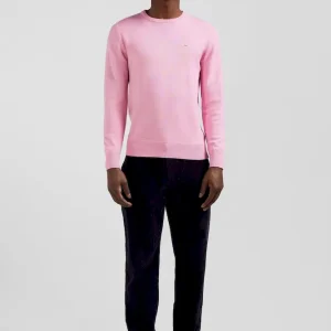 Pull col rond en laine et coton rose coupe Regular