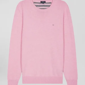Alternative view of Pull col rond en laine et coton rose coupe Regular