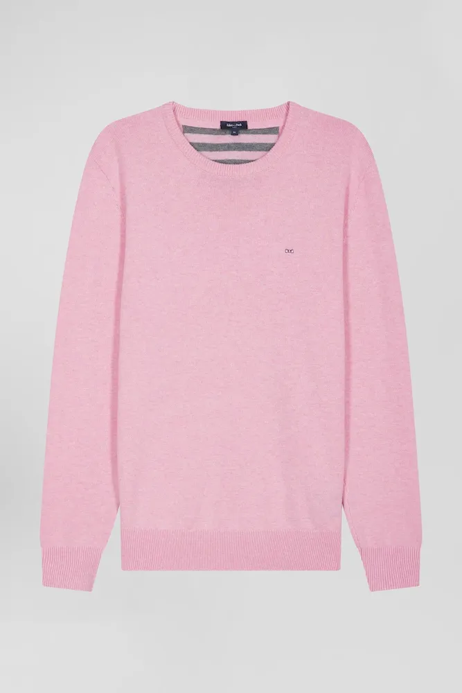Pull Col Rond En Laine Et Coton Rose Coupe Regular