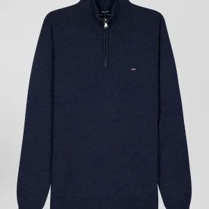 Alternative view of Pull col camionneur zippé en laine et coton bleu foncé coupe Regular