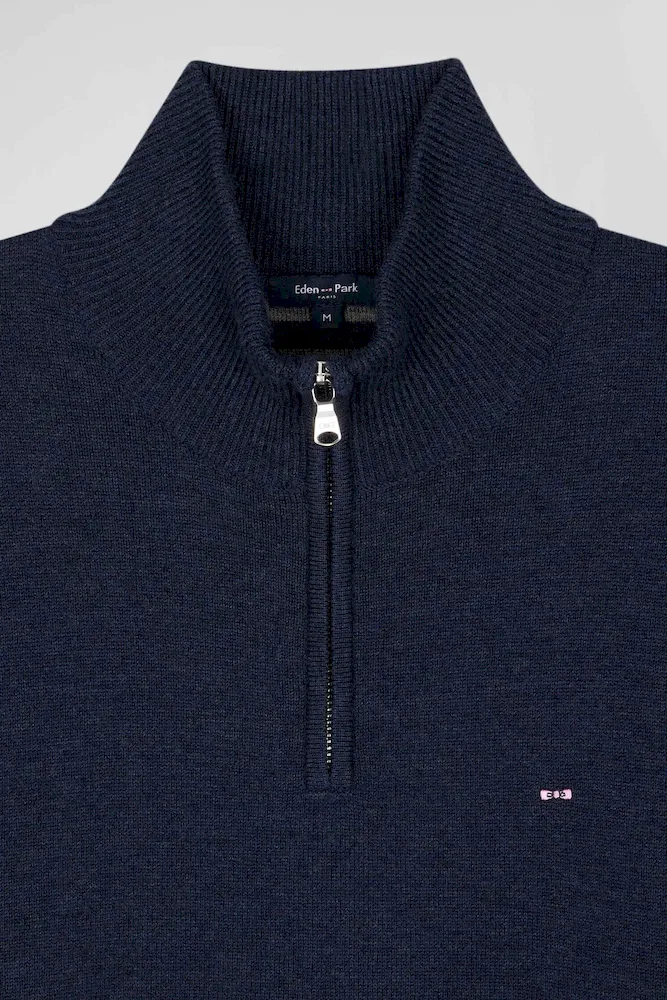 Pull col camionneur zippé en laine et coton bleu foncé coupe Regular – Bild 7
