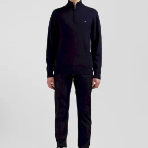 Pull col camionneur zippé en laine et coton bleu marine coupe Regular