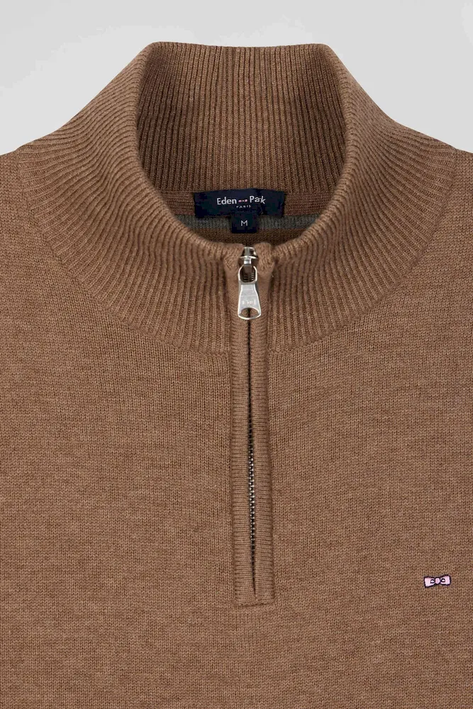 Pull col camionneur zippé en laine et coton marron coupe Regular – Bild 7