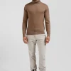 Pull col roulé en laine et coton camel coupe Regular