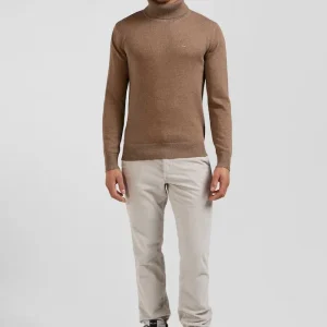 Pull col roulé en laine et coton camel coupe Regular