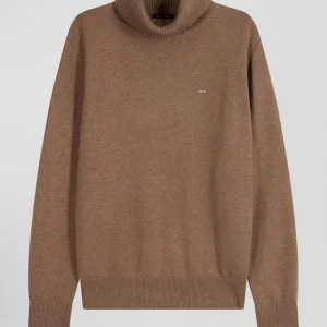 Alternative view of Pull col roulé en laine et coton camel coupe Regular