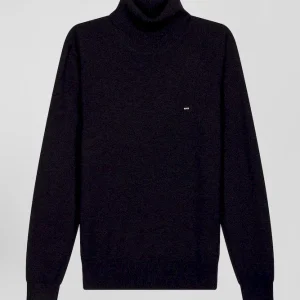 Alternative view of Pull col roulé en laine mérinos bleu marine coupe Regular