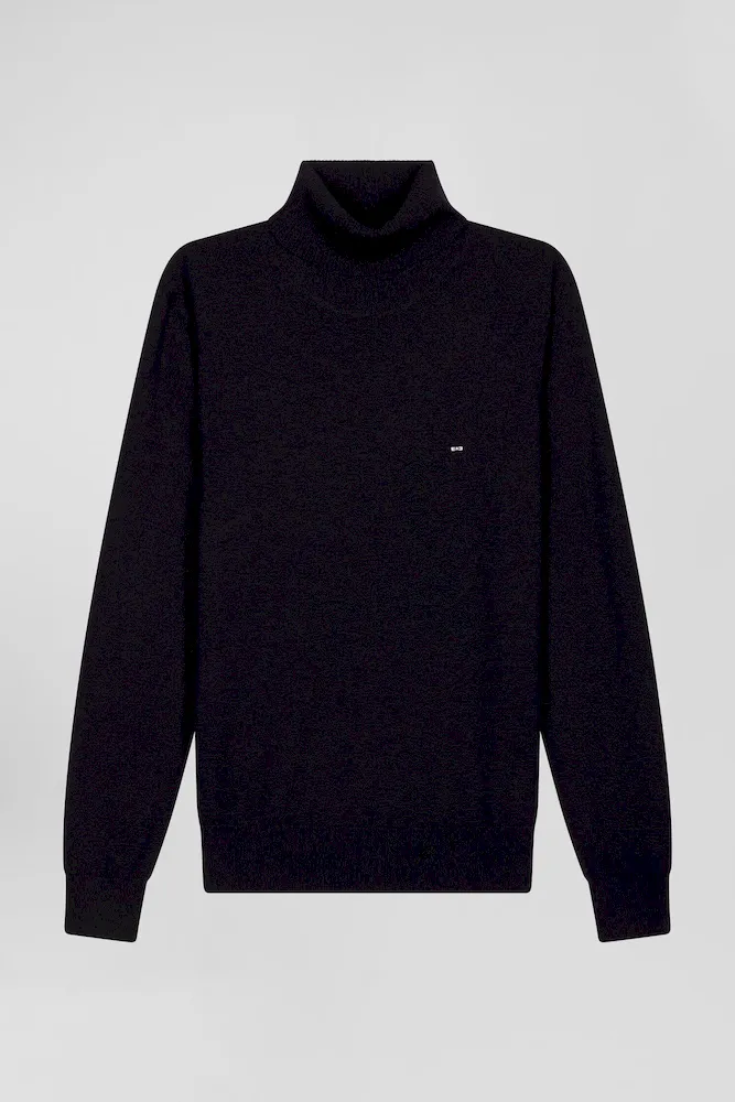 Pull Col Roulé En Laine Mérinos Bleu Marine Coupe Regular