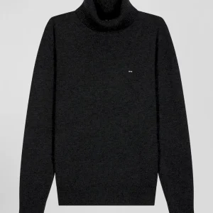Alternative view of Pull col roulé en laine mérinos noir coupe Regular