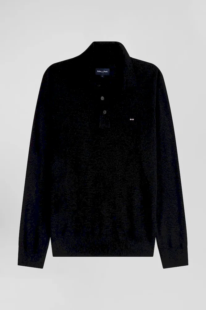 Pull Col Maillot En Laine Noir Coupe Regular