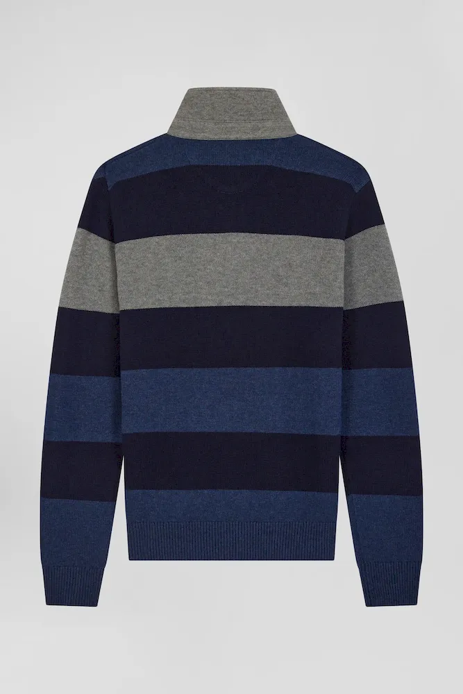 Pull col maillot rayé en laine et coton bleu marine coupe Regular – Bild 4