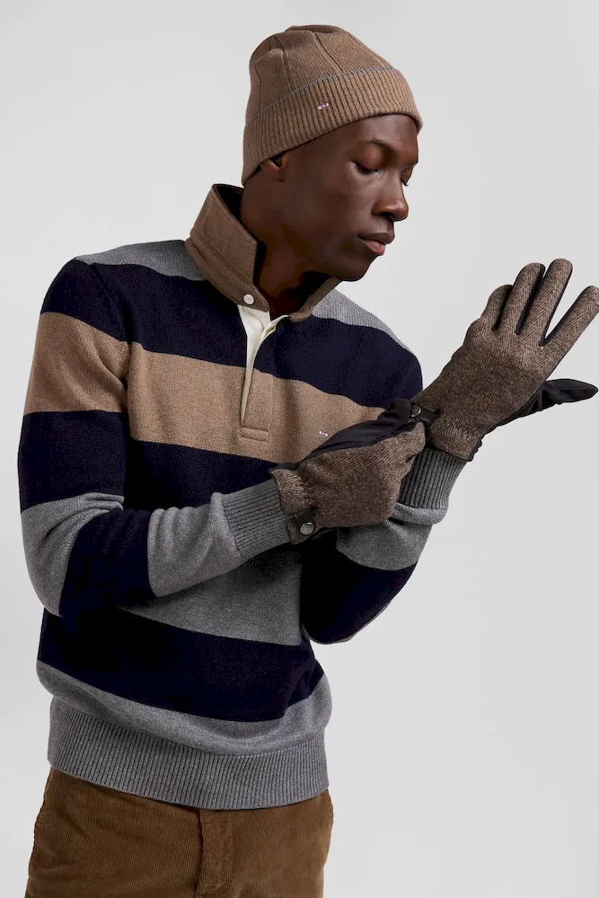 Pull col maillot rayé en laine et coton gris coupe Regular – Bild 3