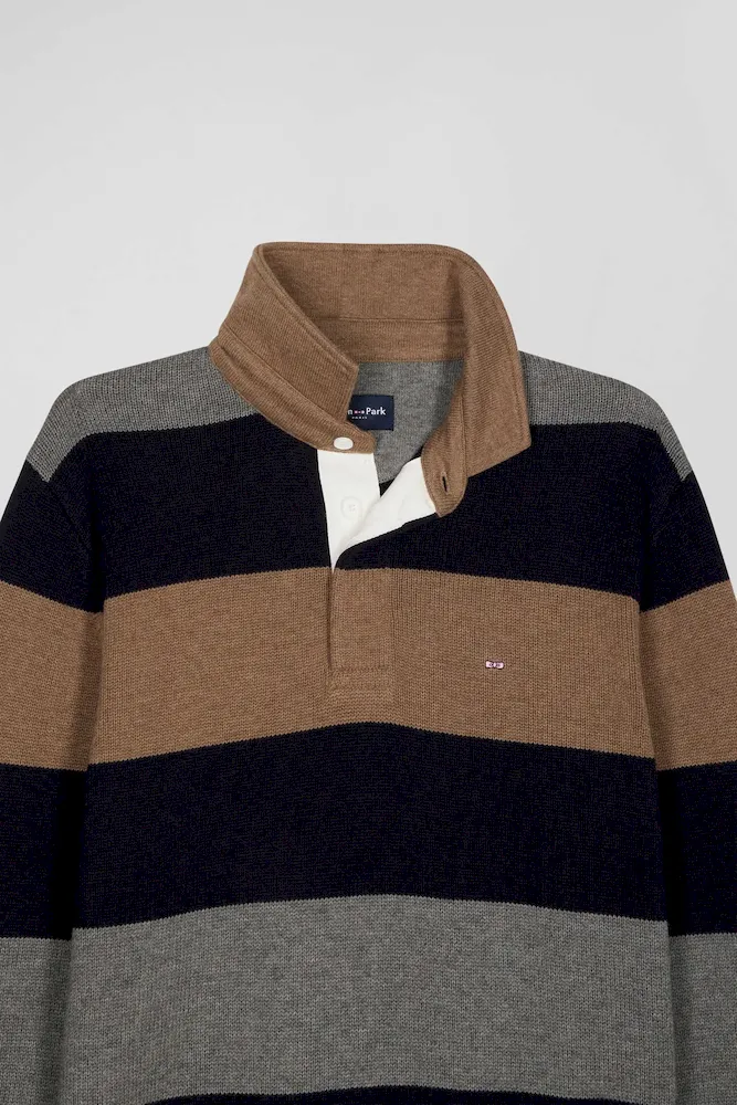 Pull col maillot rayé en laine et coton gris coupe Regular – Bild 7