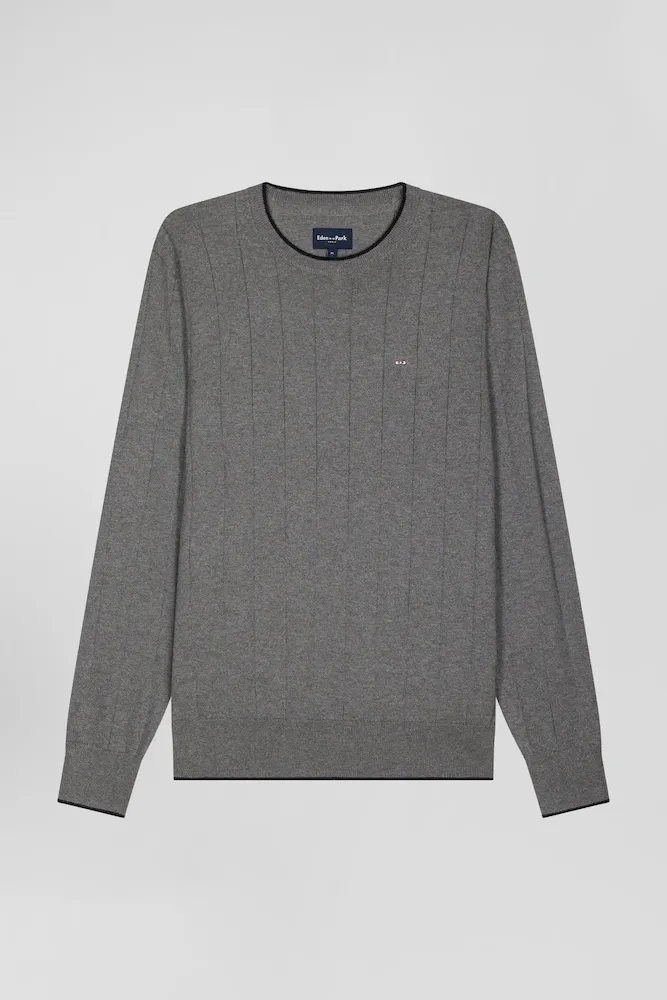 Pull Col Rond En Coton Et Cachemire Gris Coupe Regular