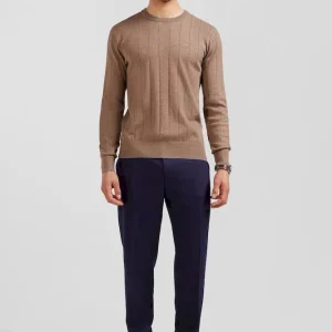 Pull col rond en coton et cachemire marron coupe Regular