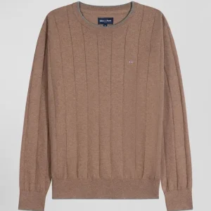 Alternative view of Pull col rond en coton et cachemire marron coupe Regular