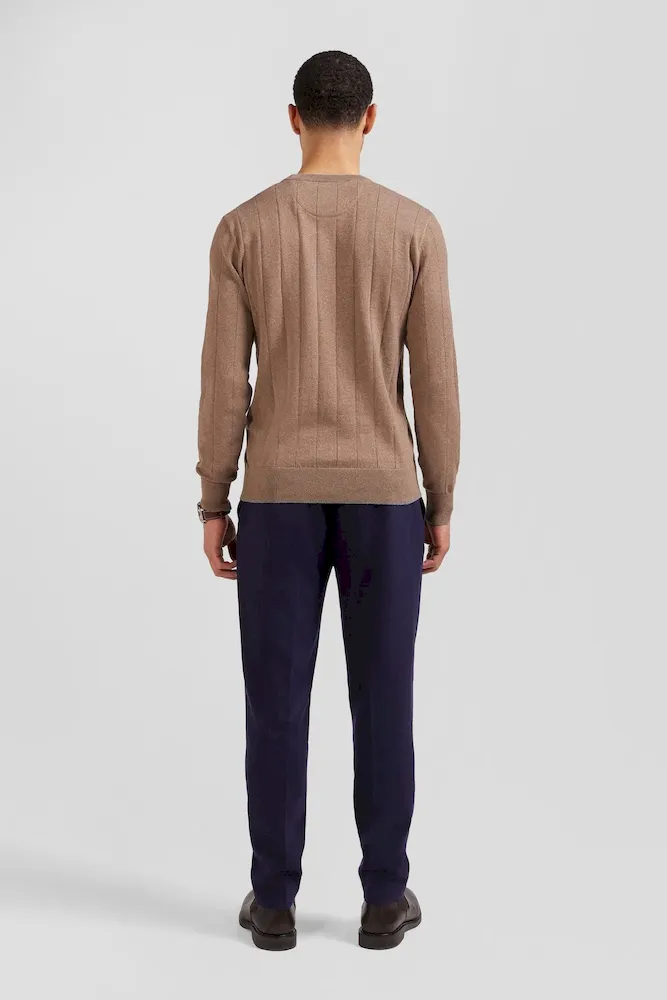 Pull col rond en coton et cachemire marron coupe Regular – Bild 6