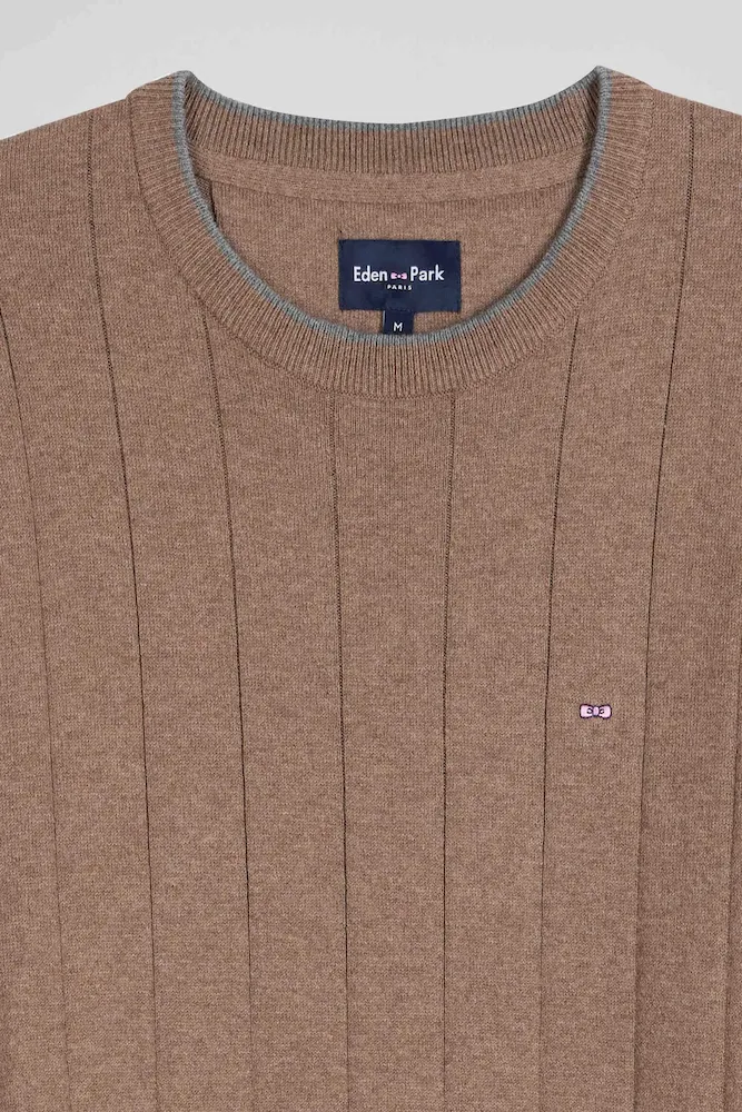 Pull col rond en coton et cachemire marron coupe Regular – Bild 7