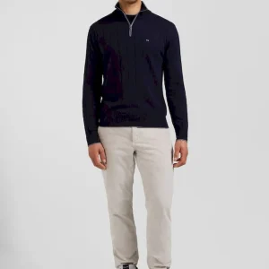 Pull col camionneur en coton et cachemire bleu marine coupe Regular