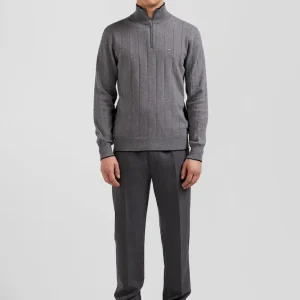 Pull col camionneur en coton et cachemire gris coupe Regular