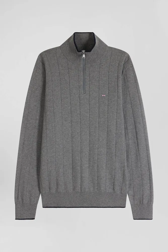 Pull Col Camionneur En Coton Et Cachemire Gris Coupe Regular