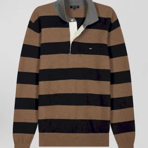 Alternative view of Pull col maillot cerclé en coton et cachemire marron coupe Regular