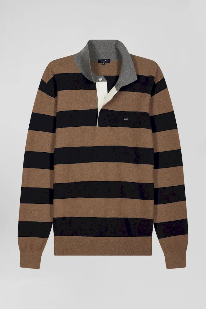 Pull Col Maillot Cerclé En Coton Et Cachemire Marron Coupe Regular