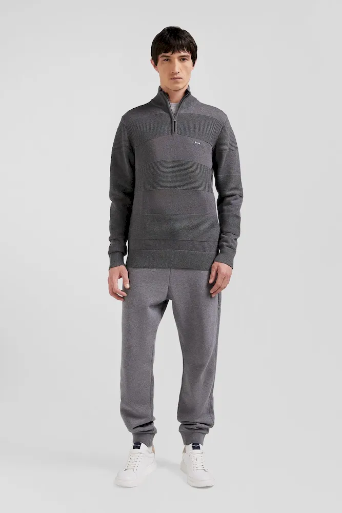 Pull col camionneur en coton gris à jeux de maille coupe Regular