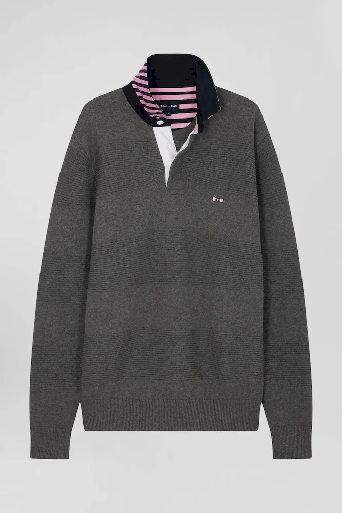 Pull Col Polo En Coton Gris Anthracite Coupe Regular