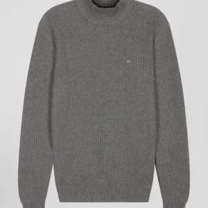 Alternative view of Pull col cheminée en laine et coton gris coupe Regular