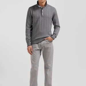 Pull col maillot en coton et cachemire gris coupe Regular